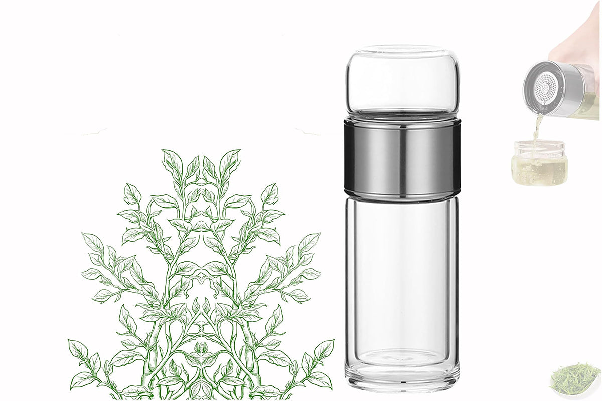 420ml Tea Tumbler Tea Infuser Bottle Double Layer Water Separation Glass Travel Tea Mug -Silver