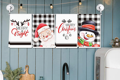 4Pcs Set Christmas Kitchen Towels Grinch Hand Inspirited Towel Merry Christmas Decorative Xmas Absorbent Dish Towels-Style 2