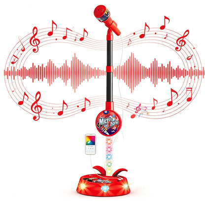 Karaoke Microphone Toy with Stand and Flashing Lights - Red