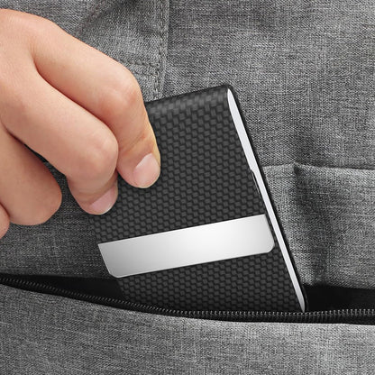 Business Card Holder Slim PU Leather Stainless Steel Name Card Case