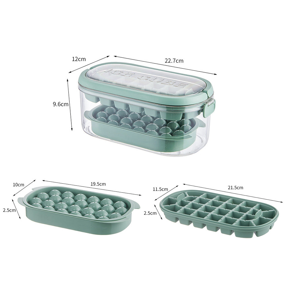 2-Tier Ice Cube Tray Mold with Press-Release Lid & Storage Box for Kitchen Fresh Green