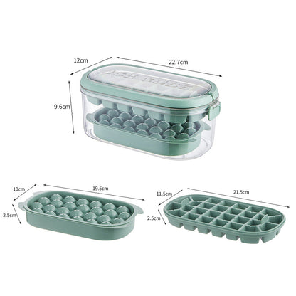 2-Tier Ice Cube Tray Mold with Press-Release Lid & Storage Box for Kitchen Fresh Green