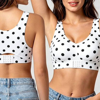Front Closure Posture Bra Wide Straps Seamless Bra - White