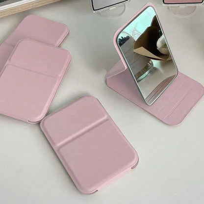 2-Pack Foldable PU Leather Makeup Mirror Medium Portable Travel Vanity Pink