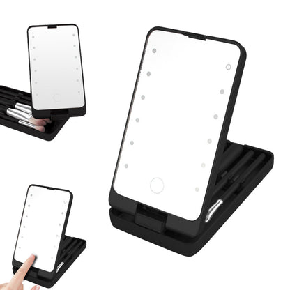 Rotating LED Vanity Mirror with 5 Cosmetic Brushes Portable Travel Makeup Mirror with Light Black