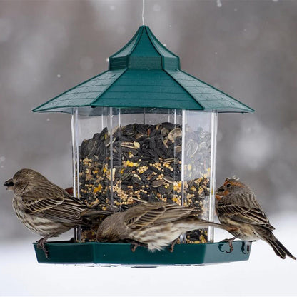 Outdoor Hanging Bird Feeder Gazebo Shape Seed Container Green