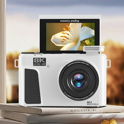 8K Digital Camera with Flip Screen and Remote Control-White