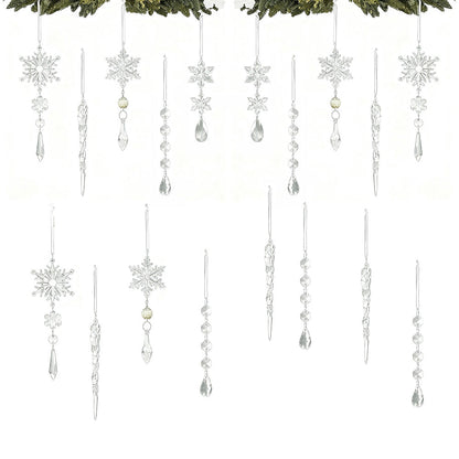 18PCS Hanging Acrylic Snowflake & Icicle Ornaments for Christmas Tree Decor Clear