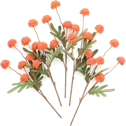 5Pcs Artificial Flower Stems Faux Pom Pom Flowers for Home Decor Orange