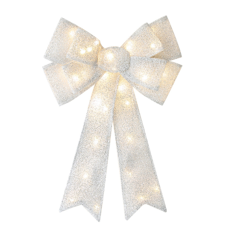 Christmas Bows Light Up Large Double Layer Ribbon Bow Xmas Door Decoration Home Decor-Silver