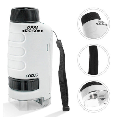 60X-120X Pocket Kids Microscope Portable Handheld Miniscope White