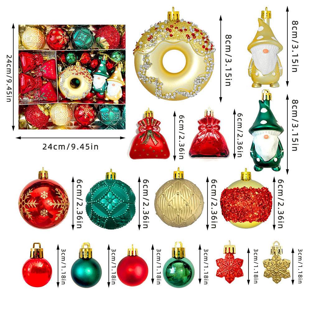 60 Piece Christmas Donut Santa Gnome Ball Hanging Ornament Set - Green