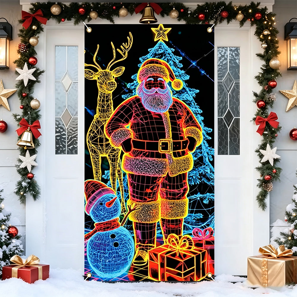 90x180cm 2D UV Reactive Christmas Glow Door Curtain - Santa Claus and Deer