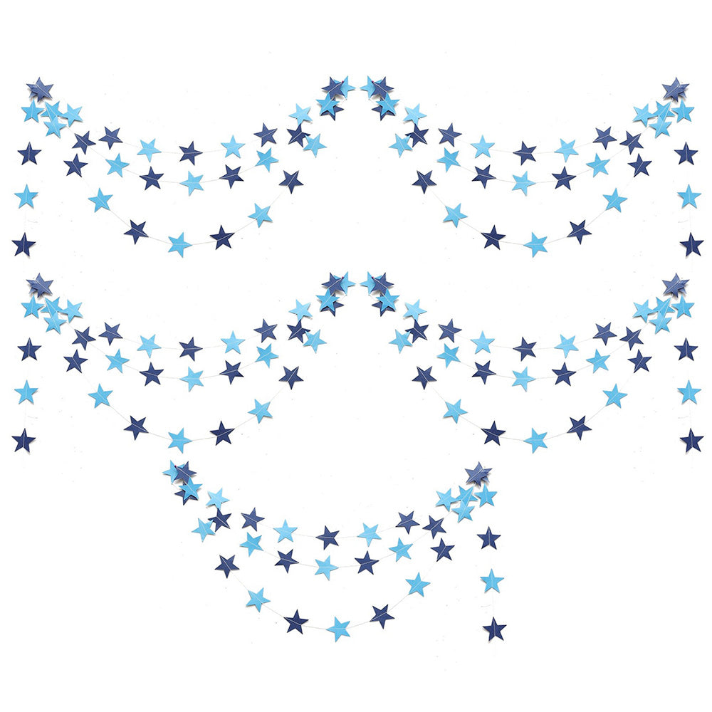 5 Pack 4m Thick Paper Star Garland Bunting Banners for Parties - Blue