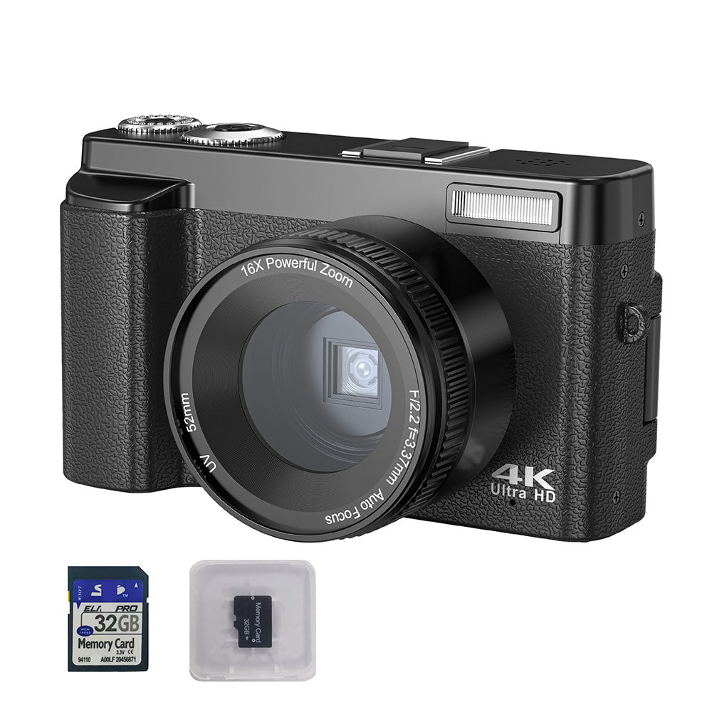 4K Digital Camera 48MP with Flip Screen 16X Zoom & 32GB TF Card