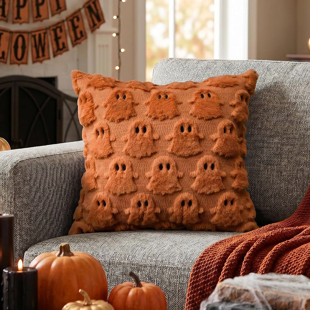 Cute Halloween Ghost Pillow Cover for Living Room - Orange