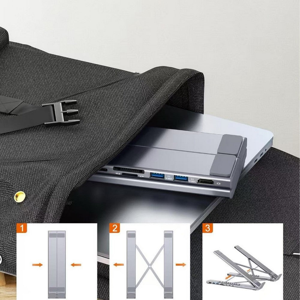 8-in 1 Laptop Stand with Docking Station USB 3.0 PD 100W 4K HDMI for MacBook