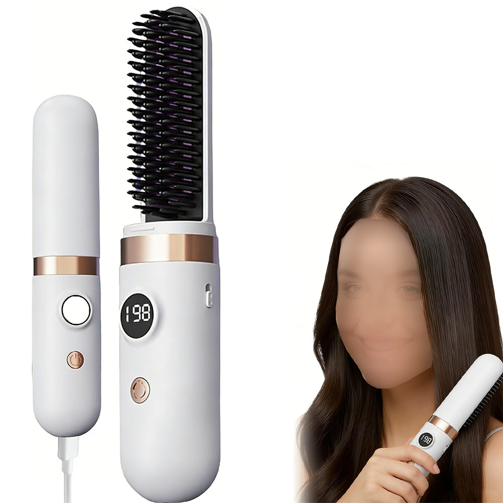 Hair Straightener Brush with Base-White
