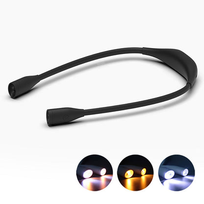 Dimmable LED Neck Reading Light Dual Head Flexible Book Light Black