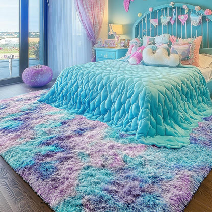 Plush Area Rug Soft Fluffy Carpet for Bedroom Living Room Dorm Room-Blue