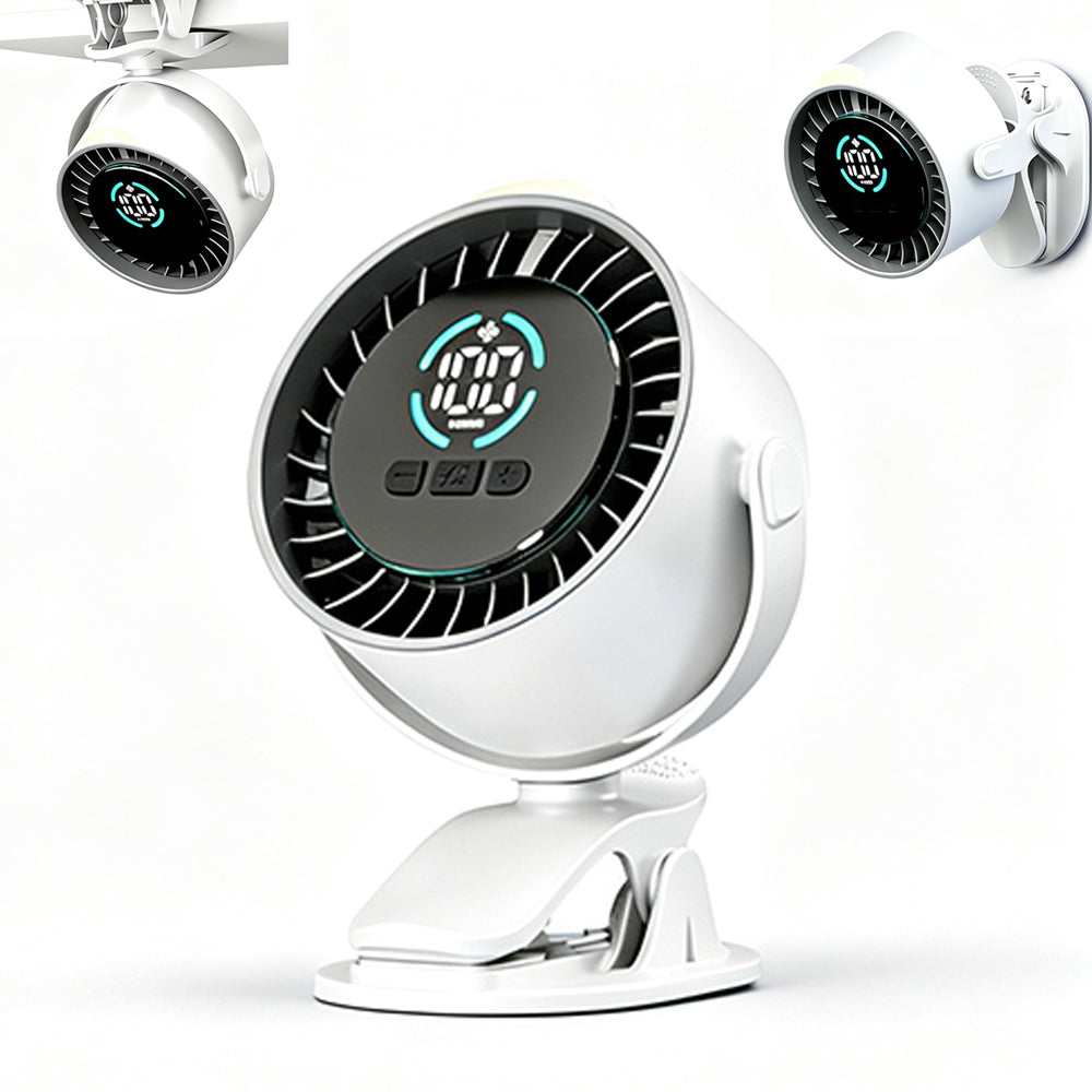 100 Level Digital Clip Fan 720 Degree Airflow Portable Car Fan - White