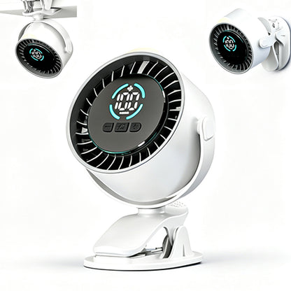 100 Level Digital Clip Fan 720 Degree Airflow Portable Car Fan - White
