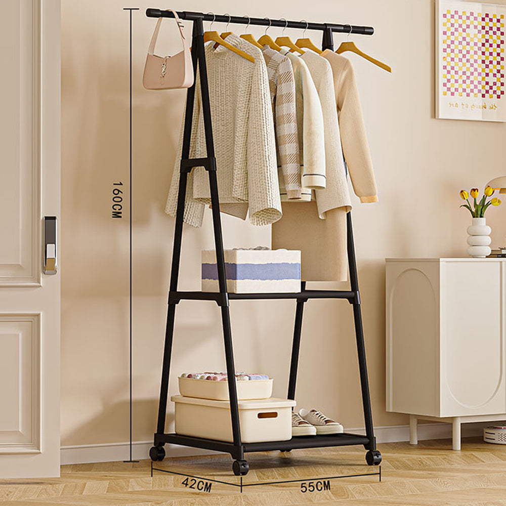 Free Standing Clothes Rack with Wheels and Shelf-Black