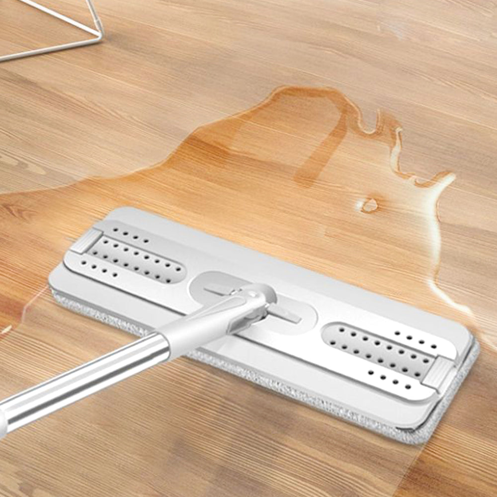 360-degree Rotatable Flat Floor Mop and Bucket Set with 4 Microfiber Mop Pads Floor Cleaning Tool White