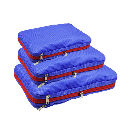 3Pcs Travel Compression Packing Cube Luggage Packing Bag Clothing Storage Bags Blue