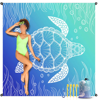 Waterproof Beach Mat Picnic Blanket with Stakes - Blue