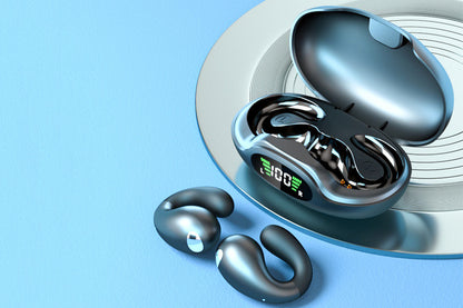 Open Ear Earbuds Ergonomic Clip-On Earbuds Bone Conduction Over-The-Ear Headphones-Black