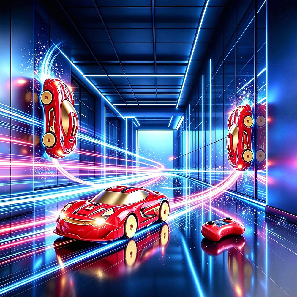 2.4G Dual-Sided Wall Climbing Remote Control Stunt Car with LED Lights - Yellow