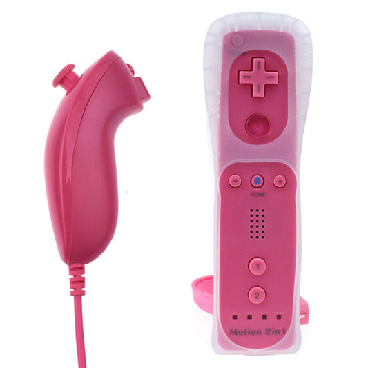 2-in-1 Remote Controller Joystick Built in Motion Plus Replacement Gamepad Compatible with Nintendo Wii/Wii U Rose Red
