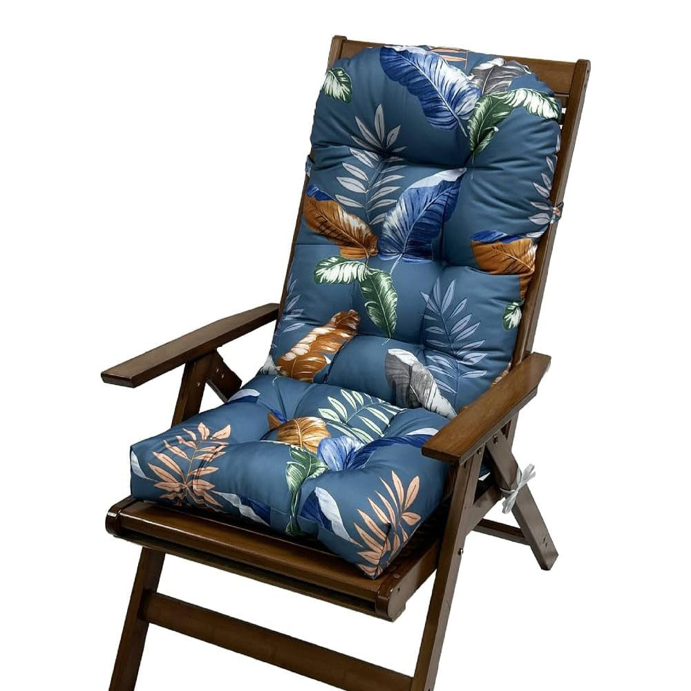 High Back Rocking Chair Cushion Water Resistant Outdoor Seat Pad-Blue