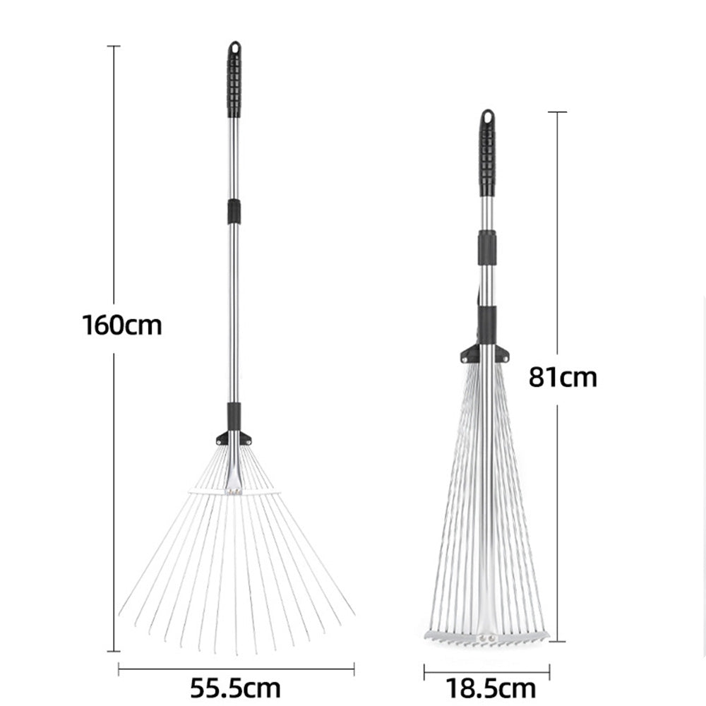 Adjustable Long Handle Metal Leaf Rake for Lawn Garden Yard Soil Loosening