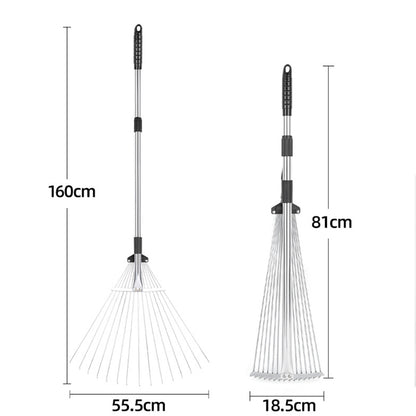 Adjustable Long Handle Metal Leaf Rake for Lawn Garden Yard Soil Loosening