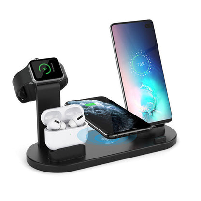 4-in-1 Charger Dock Wireless Charging Station for Apple Android QI Devices Black
