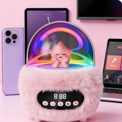 2 in 1 Portable Plush Speaker and Alarm Clock with Dual Mics  - Pink