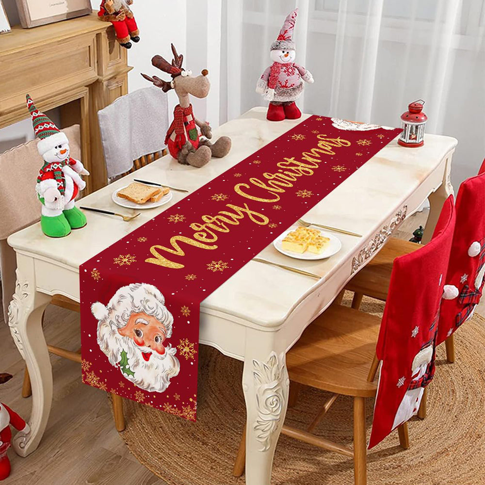 Christmas Snowflake Table Runner Wrinkle Resistant Holiday Table Runner - Santa