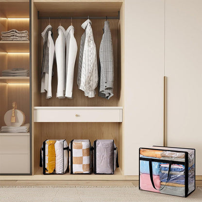 3Pcs 60L Clear Clothes Storage Bags Foldable Moving Bags with Zipper for Bedding Duvet Blanket