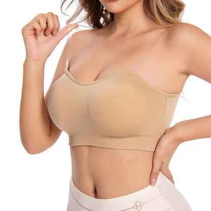 Women Strapless Wirefree Bandeau Bra-Black