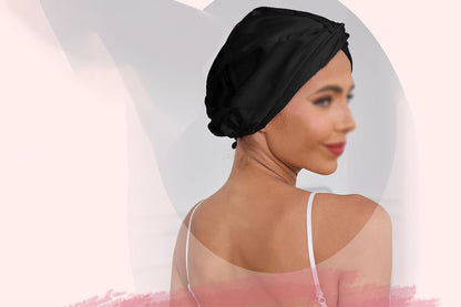 Adjustable Silk Bonnet Hair Bonnet for Women Curly Natural Braid Straight Hair-Black