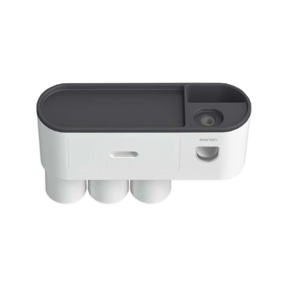 Wall Mounted Toothbrush Holder for Bathroom Automatic Toothpaste Dispenser Kit-Black