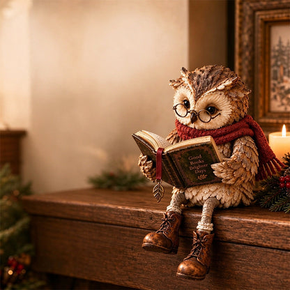 Reading Owl Figurine Resin Cute Whimsical Bookshelf Decor for Mantel Desk