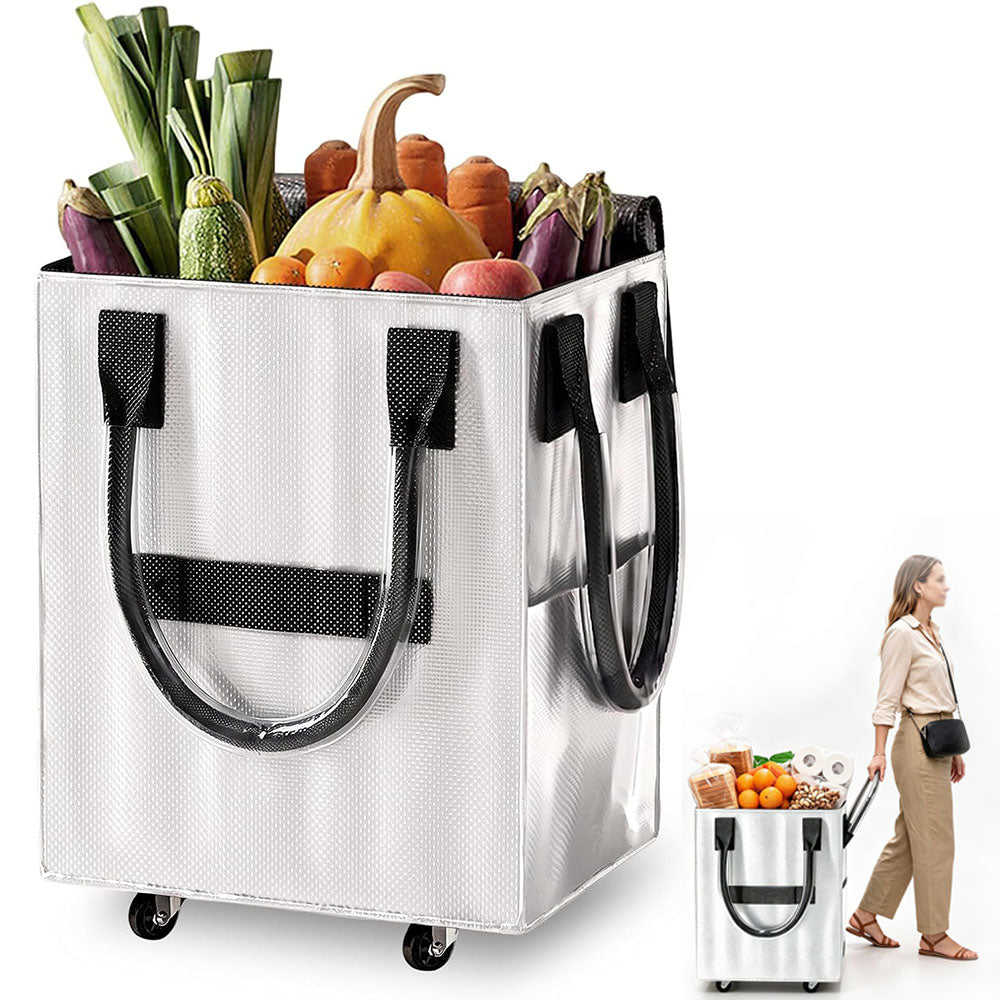 Reusable Grocery Bag Foldable Rolling Shopping Tote Bag - Silver