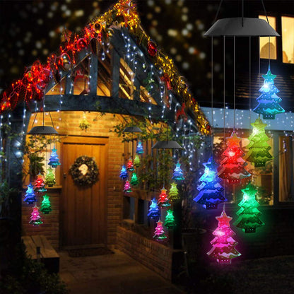 2pcs LED Solar Christmas Tree Wind Chime Lights -Black