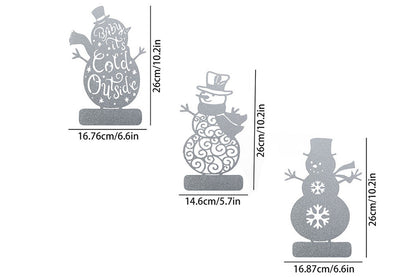 3Pcs Set Silvery Metal Christmas Snowman Home Interior Living Room Craft Ornaments Christmas Decor