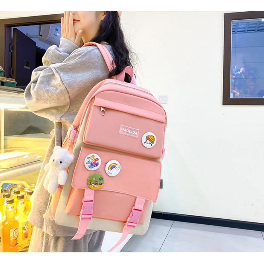 5Pcs Backpack Set for Girls with Tote Bag for Primary Elementary High School-Pink
