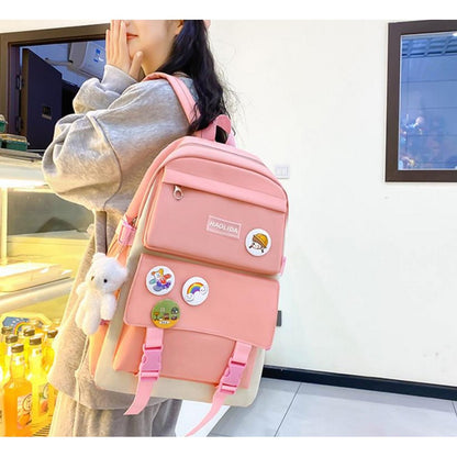 5Pcs Backpack Set for Girls with Tote Bag for Primary Elementary High School-Pink
