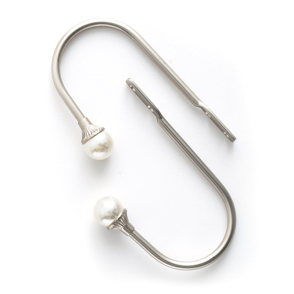 2Piece U Shape Pearl Curtain Holdback Hooks with Screws-Silver
